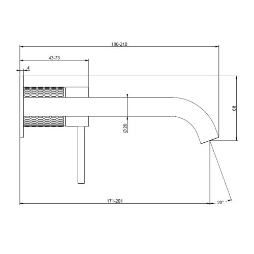 Immagine di Gessi 316 MECCANICA miscelatore lavabo a parete bocca lunga senza scarico, finitura steel brushed 54286#239