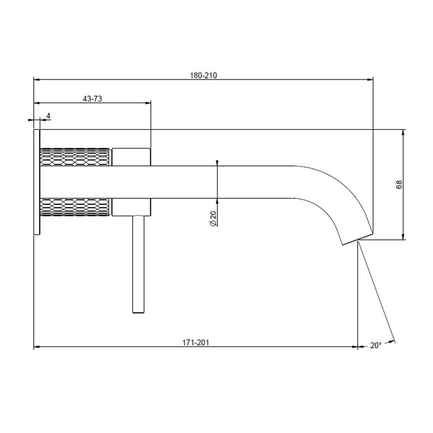 Immagine di Gessi 316 MECCANICA miscelatore lavabo a parete bocca lunga senza scarico, finitura steel brushed 54286#239