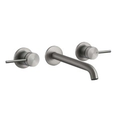 Immagine di Gessi 316 MECCANICA gruppo lavabo a parete 3 fori bocca lunga senza scarico, finitura steel brushed 54294#239