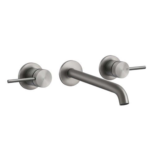 Immagine di Gessi 316 MECCANICA gruppo lavabo a parete 3 fori bocca lunga senza scarico, finitura steel brushed 54294#239