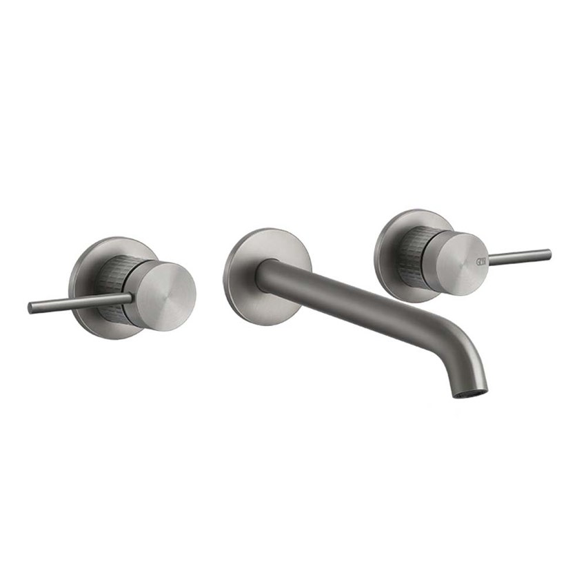 Immagine di Gessi 316 MECCANICA gruppo lavabo a parete 3 fori bocca lunga senza scarico, finitura steel brushed 54294#239