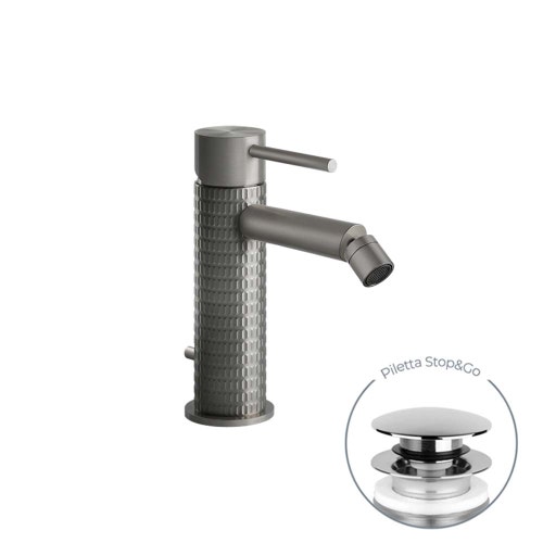 Immagine di Gessi 316 MECCANICA miscelatore bidet, con scarico Stop&Go e flessibili di collegamento, finitura steel brushed 54207#239