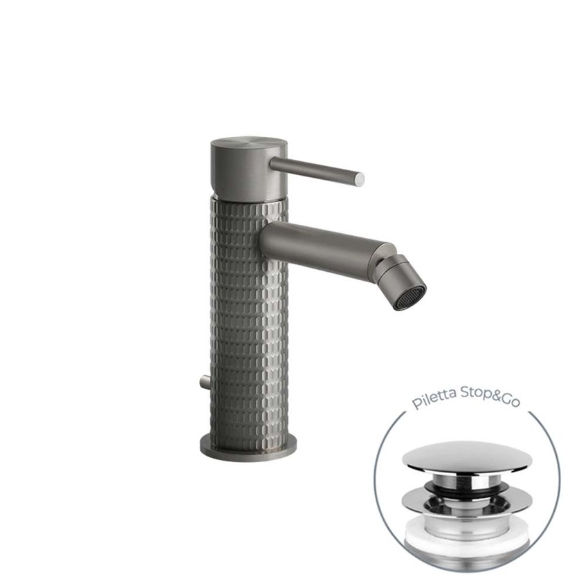 Immagine di Gessi 316 MECCANICA miscelatore bidet, con scarico Stop&Go e flessibili di collegamento, finitura steel brushed 54207#239
