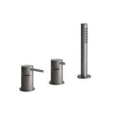 Immagine di Gessi 316 gruppo bordo vasca a tre fori, con deviatore, flessibile 1,50 m e doccetta anticalcare, finitura steel brushed 54043#239