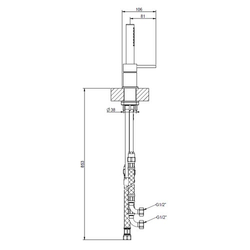 Immagine di Gessi 316 gruppo bordo vasca a tre fori, con deviatore, flessibile 1,50 m e doccetta anticalcare, finitura steel brushed 54043#239