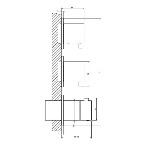 Immagine di Gessi 316 miscelatore termostatico a parete 2 uscite indipendenti, installazione verticale/orizzontale, finitura steel brushed 54334#239