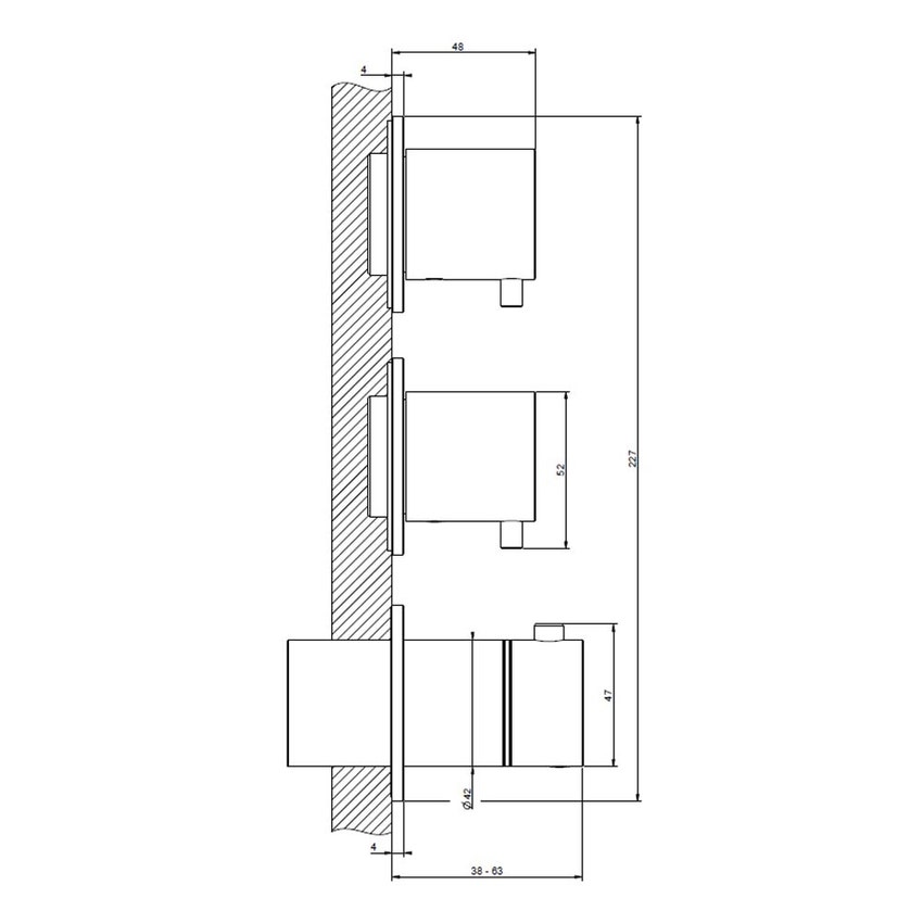 Immagine di Gessi 316 miscelatore termostatico a parete 2 uscite indipendenti, installazione verticale/orizzontale, finitura steel brushed 54334#239