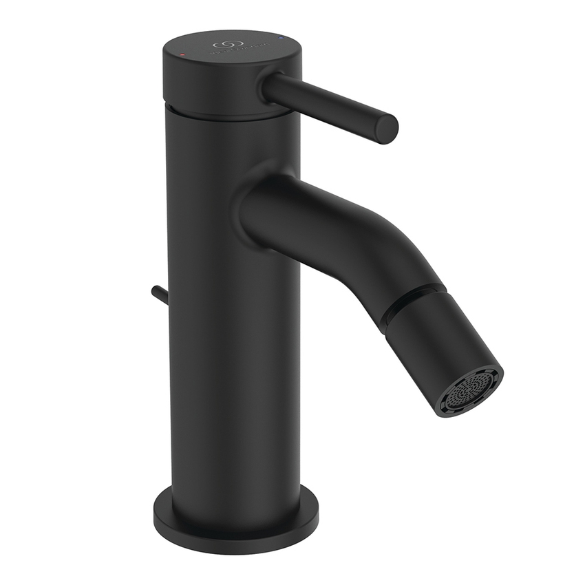 Immagine di Ideal Standard CERALINE miscelatore monocomando H.14 cm per bidet, con asta di comando e scarico piletta da 1-1/4", colore nero finitura opaco BD765XG