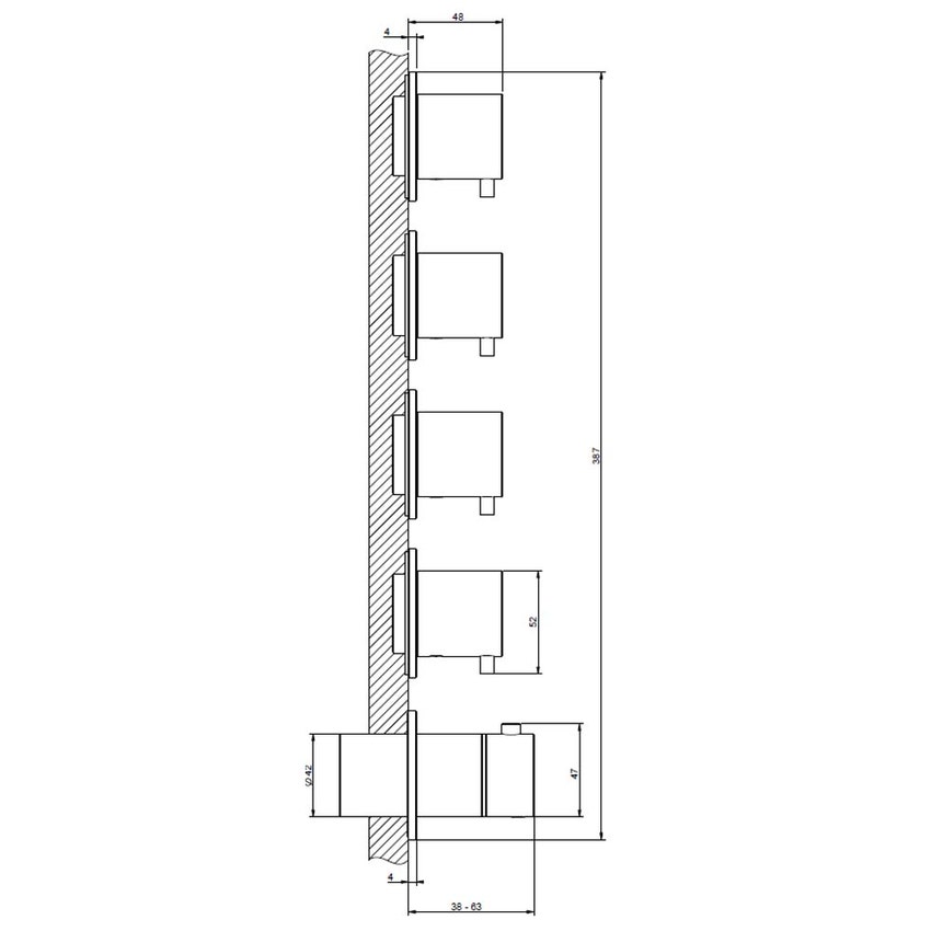 Immagine di Gessi 316 miscelatore termostatico a parete 5 uscite indipendenti Installazione verticale/orizzontale, finitura steel brushed 54340#239