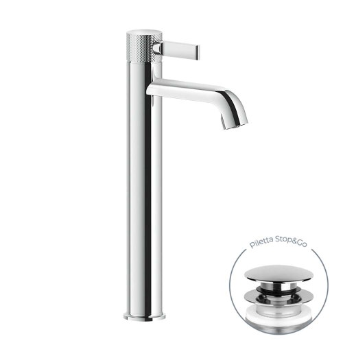Immagine di Gessi INCISO- miscelatore lavabo H.34 cm, con piletta Stop&Go e flessibili di collegamento, finitura cromo 58003#031