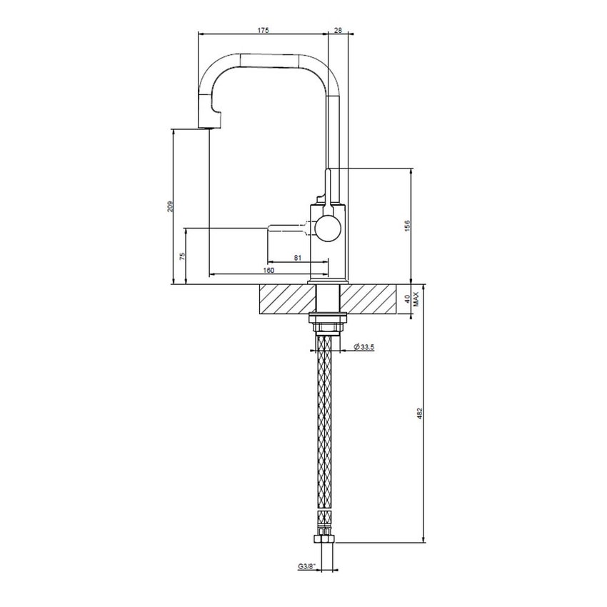 Immagine di Gessi INCISO- miscelatore lavabo alto senza scarico con flessibili di collegamento, finitura cromo 58006#031