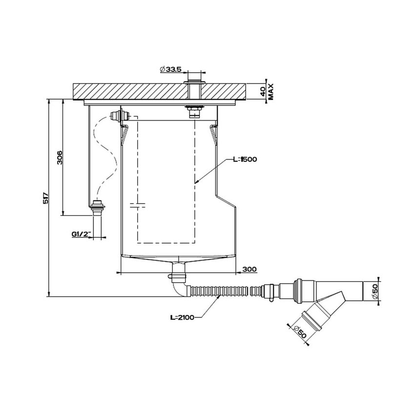 Immagine di Gessi Sistema di recupero acqua per flessibile doccetta bordo vasca, installazione su muretto, non abbinabile a 01669, 01658, 01663 e 01664 01813#031