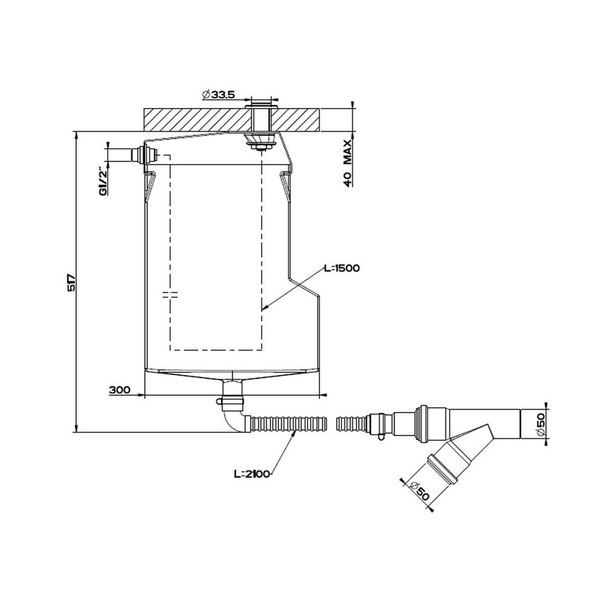 Immagine di Gessi Sistema di recupero acqua per flessibile doccetta, installazione bordo vasca, non abbinabile a 01669, 01658, 01663 e 01664 01814#031