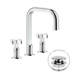 Immagine di Gessi INCISO+ gruppo lavabo H.24 cm, tre fori, con piletta Stop&Go e flessibili di collegamento, finitura cromo 58113#031