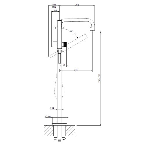 Immagine di Gessi INCISO+ piantana esterno vasca, con doccetta e deviatore automatico, finitura cromo 58129#031