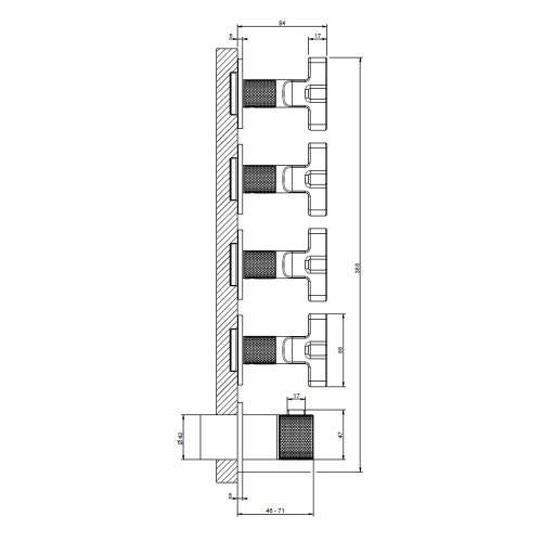 Immagine di Gessi INCISO SHOWER miscelatore termostatico a parete 4 uscite indipendenti. Installazione verticale/orizzontale, finitura cromo 58438#031