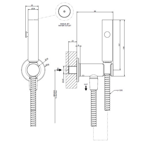 Immagine di Gessi SHOWER idroscopino a getto d'acqua per ceramica sanitaria a parete con valvola di sicurezza e attacco da 1/2", finitura cromo 58151#031