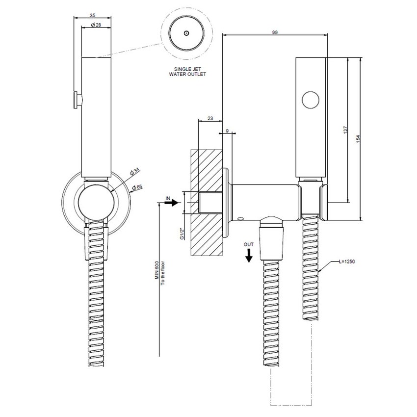 Immagine di Gessi SHOWER idroscopino a getto d'acqua per ceramica sanitaria a parete con valvola di sicurezza e attacco da 1/2", finitura cromo 58151#031