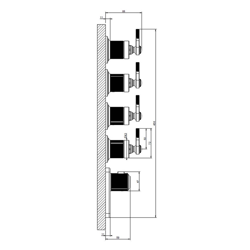 Immagine di Gessi VENTI20 miscelatore termostatico alta portata a parete 4 uscite indipendenti, installazione verticale/orizzontale, finitura cromo 65210#031