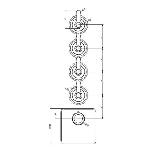 Immagine di Gessi VENTI20 miscelatore termostatico alta portata a parete 4 uscite indipendenti, installazione verticale/orizzontale, finitura cromo 65210#031