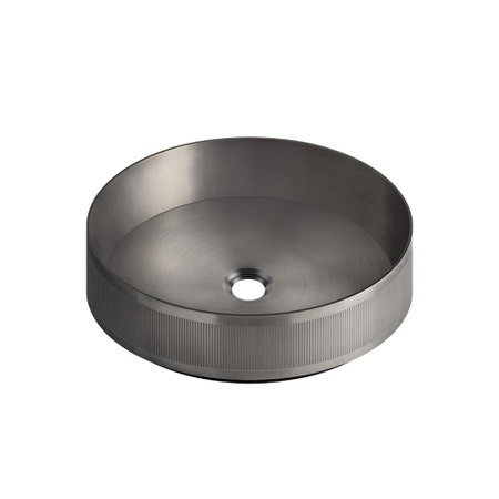 Immagine di Gessi TOTAL LOOK lavabo in acciaio d'appoggio RIGATO senza troppopieno Ø 40 cm. piletta non inclusa, abbinabile a piletta 54599, finitura steel brushed 65601#239