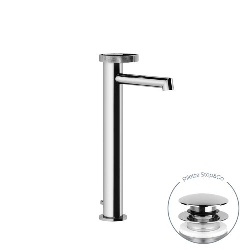 Immagine di Gessi ANELLO miscelatore lavabo H.32 cm, con piletta Stop&Go e flessibili di collegamento, finitura cromo 63305#031