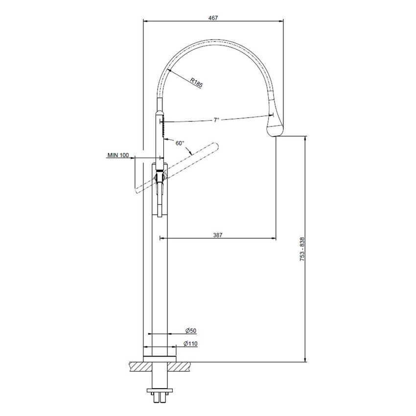 Immagine di Gessi GOCCIA parte esterna Piantana Esterno vasca, finitura cromo 33029#031