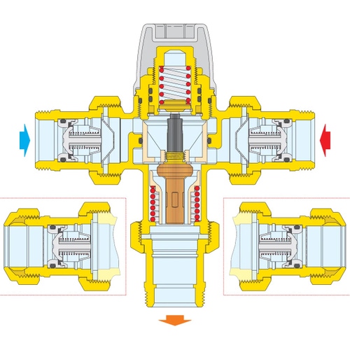 Immagine di Caleffi Miscelatore termostatico regolabile 1/2" 30÷50°C con valvola ritegno 521304