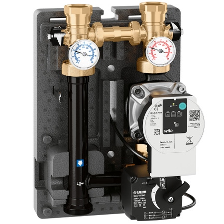 Immagine di Caleffi gruppo di regolazione motorizzato DN 32 per impianti di riscaldamento e condizionamento con pompa PARA 25/9, Interasse 125 mm, servomotore con segnale di comando 0–10 V (Reversibile DX - SX) 167664HE4