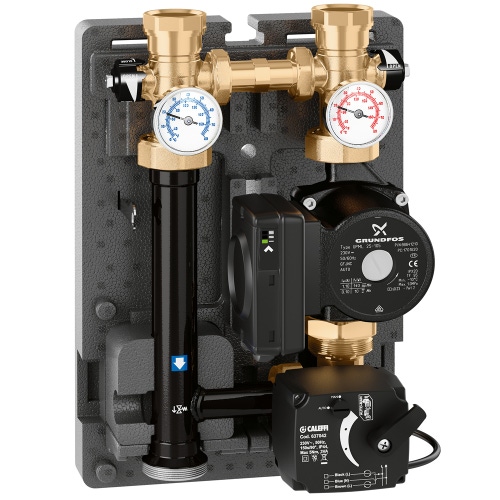 Immagine di Caleffi gruppo di regolazione motorizzato DN 32 per impianti di riscaldamento e condizionamento con pompa UPML 25-105, Interasse 125 mm, servomotore con segnale di comando a 3 punti (Reversibile DX - SX) 167662HE2