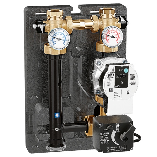 Immagine di Caleffi gruppo di regolazione motorizzato DN 25 per impianti di riscaldamento e condizionamento con pompa PARA 25/7, Interasse 125 mm, servomotore con segnale di comando 0–10 V (Reversibile DX - SX) 167654HE3