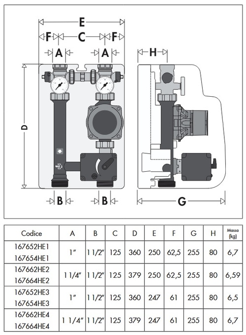 Immagine di Caleffi gruppo di regolazione motorizzato DN 25 per impianti di riscaldamento e condizionamento con pompa PARA 25/7, Interasse 125 mm, servomotore con segnale di comando 0–10 V (Reversibile DX - SX) 167654HE3