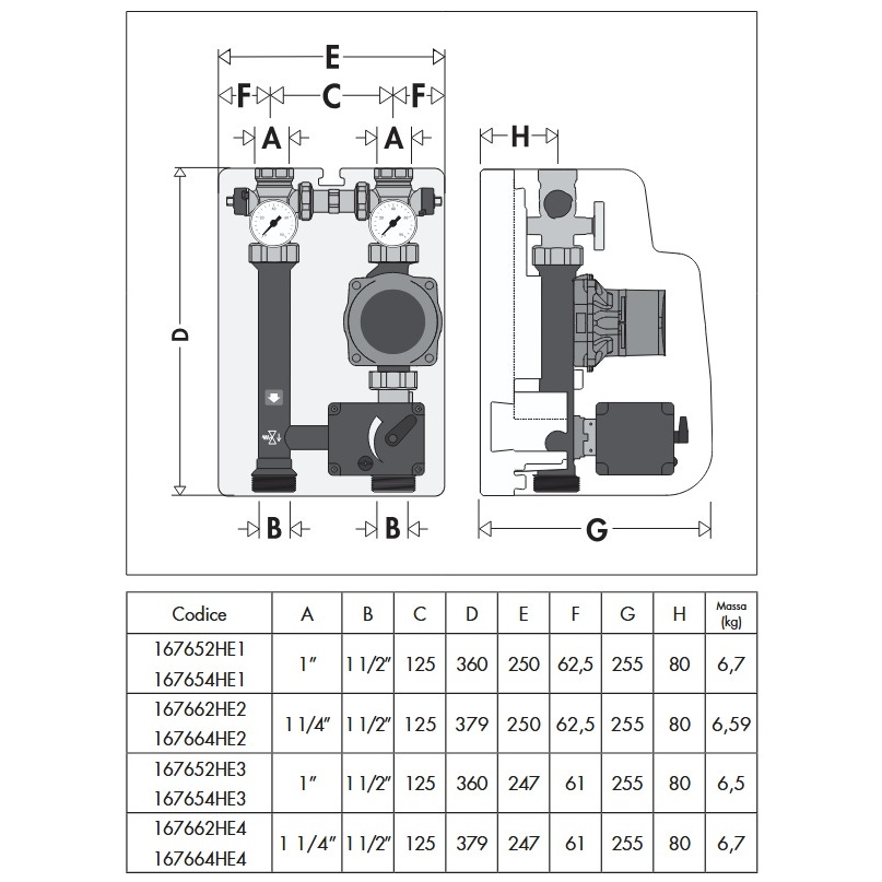 Immagine di Caleffi gruppo di regolazione motorizzato DN 25 per impianti di riscaldamento e condizionamento con pompa PARA 25/7, Interasse 125 mm, servomotore con segnale di comando 0–10 V (Reversibile DX - SX) 167654HE3