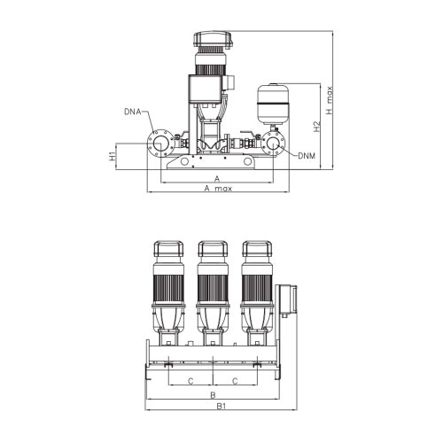 Immagine di Dab Pumps 3NKVE 15/9 S T MCE 400-50 gruppo di pressurizzazione trifase, con 3 pompe verticali portata con sistema multi inverter a bordo pompa 72 m³/h  3x400V - 50Hz 60148132
