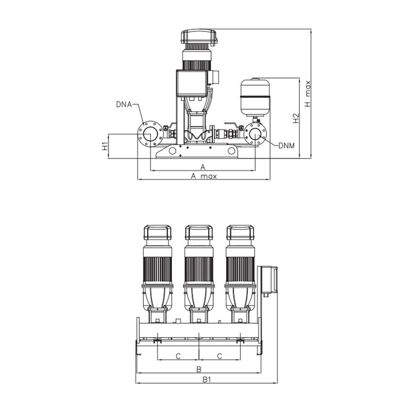 Immagine di Dab Pumps 3NKVE 15/9 S T MCE 400-50 gruppo di pressurizzazione trifase, con 3 pompe verticali portata con sistema multi inverter a bordo pompa 72 m³/h  3x400V - 50Hz 60148132