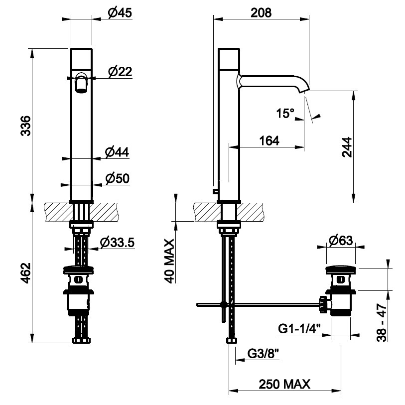 Immagine di Gessi HABITO TRAME miscelatore lavabo H.33.7 cm, con scarico e flessibili di collegamento, finitura cromo 70303#031