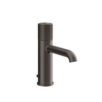 Immagine di Gessi HABITO RIGATO miscelatore lavabo H.19 cm, con scarico e flessibili di collegamento, finitura black metal brushed PVD 70501#707