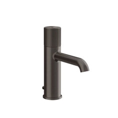 Immagine di Gessi HABITO RIGATO miscelatore lavabo H.19 cm, con scarico e flessibili di collegamento, finitura black metal brushed PVD 70501#707