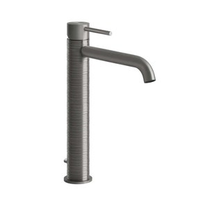 Immagine di Gessi 316 TRAME miscelatore lavabo P.20 cm, con scarico e flessibili di collegamento, finitura steel brushed 54303#239