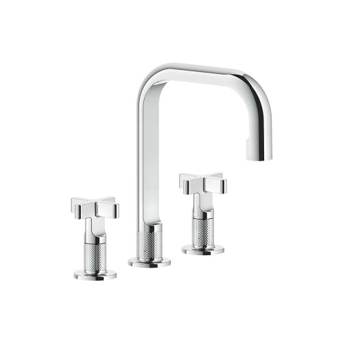 Immagine di Gessi INCISO+ gruppo lavabo H.24 cm, tre fori, con scarico con flessibili di collegamento, finitura cromo 58113#031
