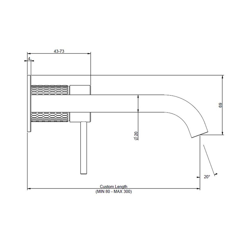 Immagine di Gessi 316 Miscelatore Lavabo a parete bocca lunghezza personalizzata senza scarico, finitura warm bronze brushed PVD 54289#726