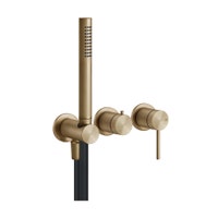 Immagine di Gessi 316 BATH miscelatore per doccia a parete, 2 uscite, con deviatore, presa acqua e supporto doccetta, senza corpo incasso, finitura warm bronze brushed PVD 54039#726
