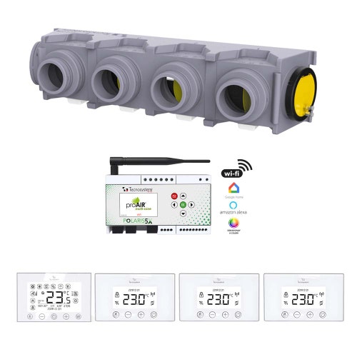 Immagine di Tecnosystemi PROAIR PACK RF AMBRA 4 con plenum EOLO MINI, centralina Polaris 5X e 3 cronotermostati mini + 1 cronotermostato DISCOVERY 3X GAD400367