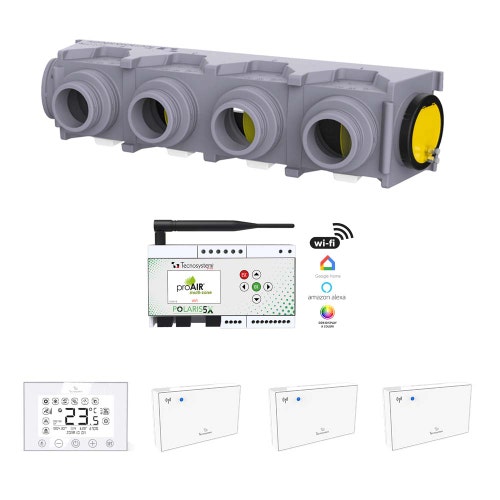 Immagine di Tecnosystemi PROAIR PACK RF AMBRA 4 con plenum EOLO MINI, centralina Polaris 5X e 3 sonde ambiente LEM 3X RF + 1 cronotermostato DISCOVERY 3X GAD400412