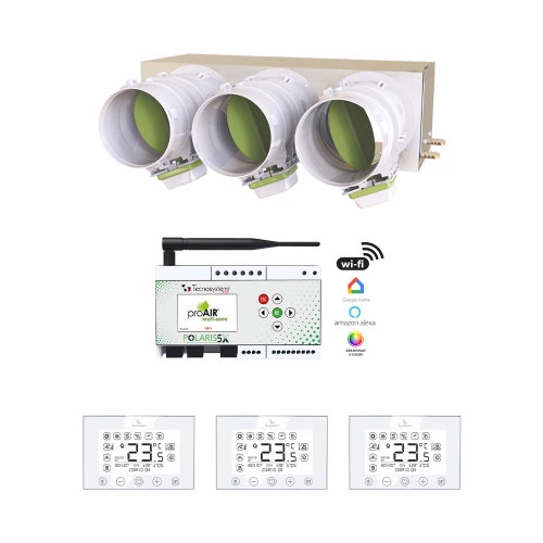 Immagine di Tecnosystemi PROAIR PACK CAB SILVER 3L kit per gestione multi-zona, con plenum in lamiera coibentata e 3 serrande motorizzate Ø 20 cm GAD400402