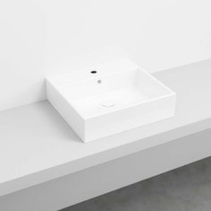 Immagine di Cielo SMILE lavabo rettangolare 50 cm, sospeso / da appoggio, con un foro e 3 fori predisposti, colore bianco finitura lucido SMLAA50