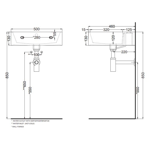Immagine di Cielo SMILE lavabo rettangolare 50 cm, sospeso / da appoggio, con un foro e 3 fori predisposti, colore bianco finitura lucido SMLAA50