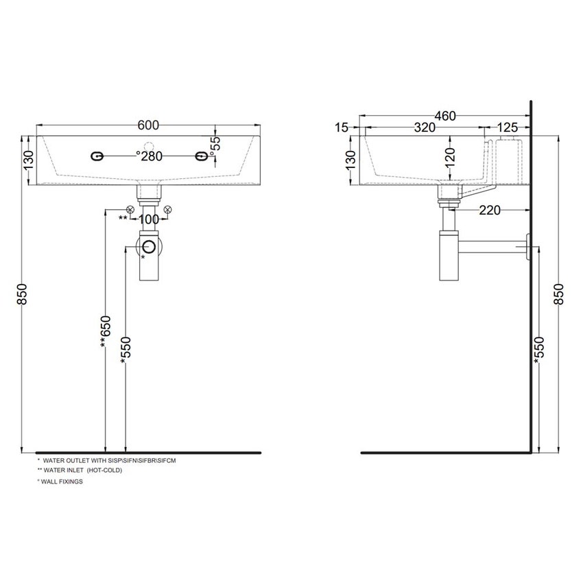 Immagine di Cielo SMILE lavabo rettangolare 60 cm, sospeso / da appoggio, con un foro e 3 fori predisposti, colore bianco finitura lucido SMLAA60