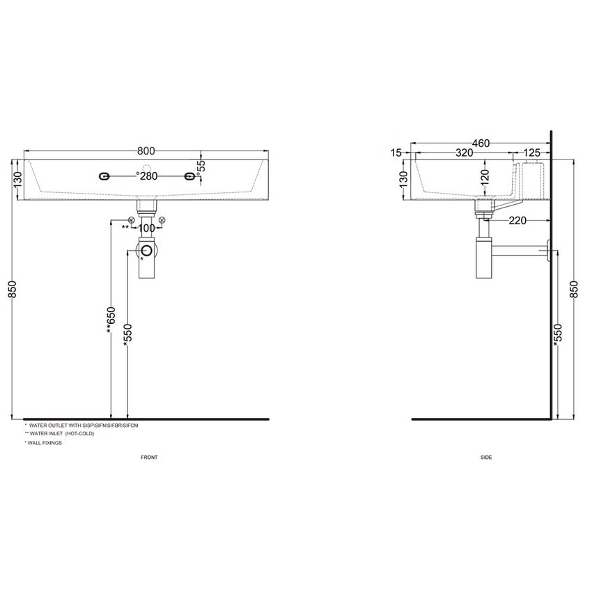 Immagine di Cielo SMILE lavabo rettangolare 80 cm, sospeso / da appoggio, con un foro e 5 fori predisposti, colore bianco finitura lucido SMLAA80