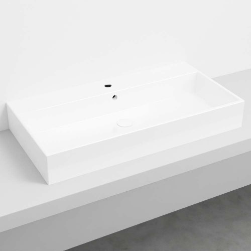 Immagine di Cielo SMILE lavabo rettangolare 100 cm, sospeso / da appoggio, con un foro e 7 fori predisposti, colore bianco finitura lucido SMLAA100